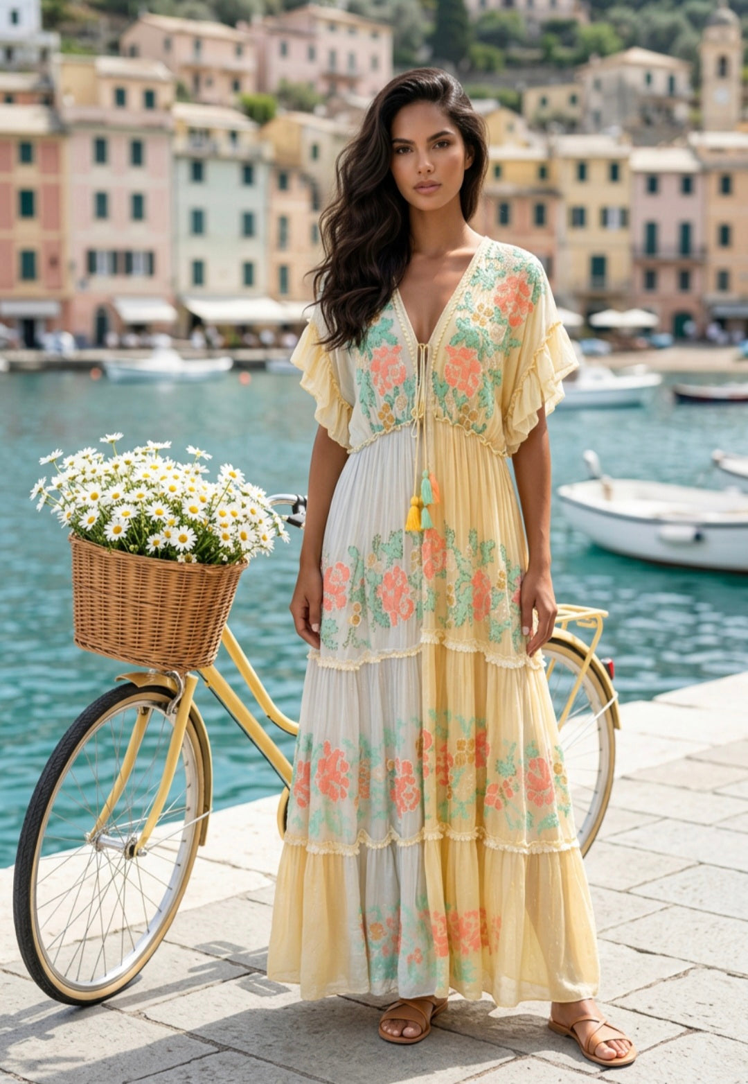 Tropical Bloom Embroidered Maxi Dress – One Size