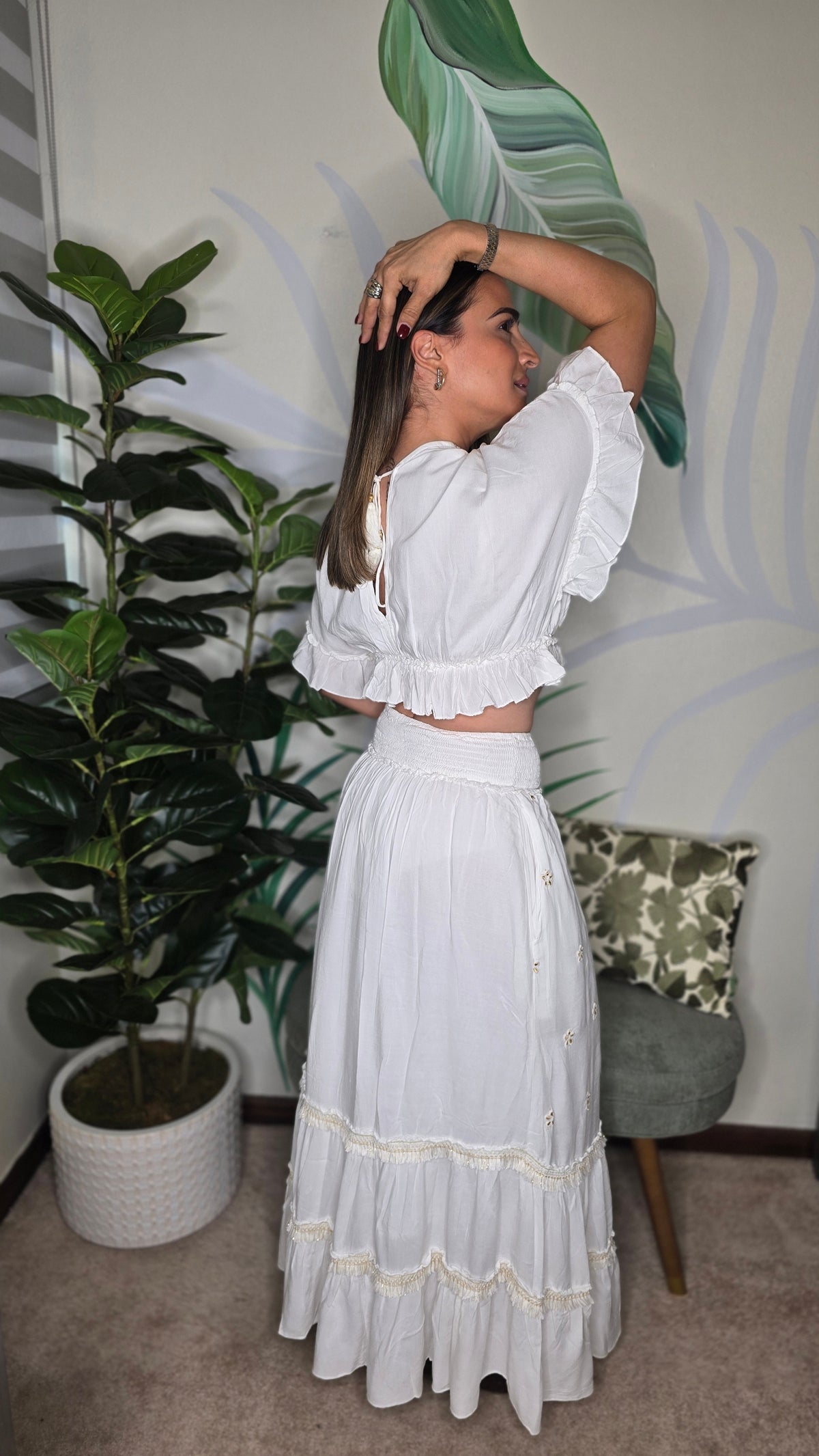 Zury Ivory Boho Set        Set de Dos Piezas con Falda Maxi y Crop Top| White Cotton Shop
