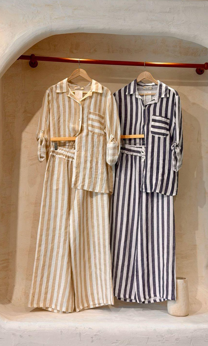 Made in Italy 100% Linen Striped Two-Piece Set