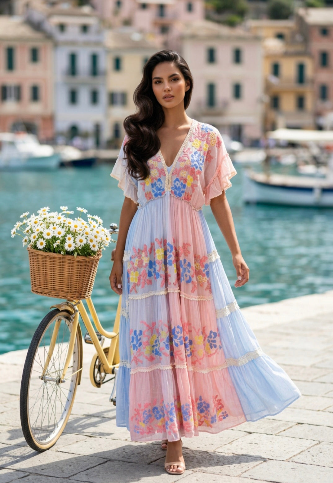 Tropical Bloom Embroidered Maxi Dress – One Size