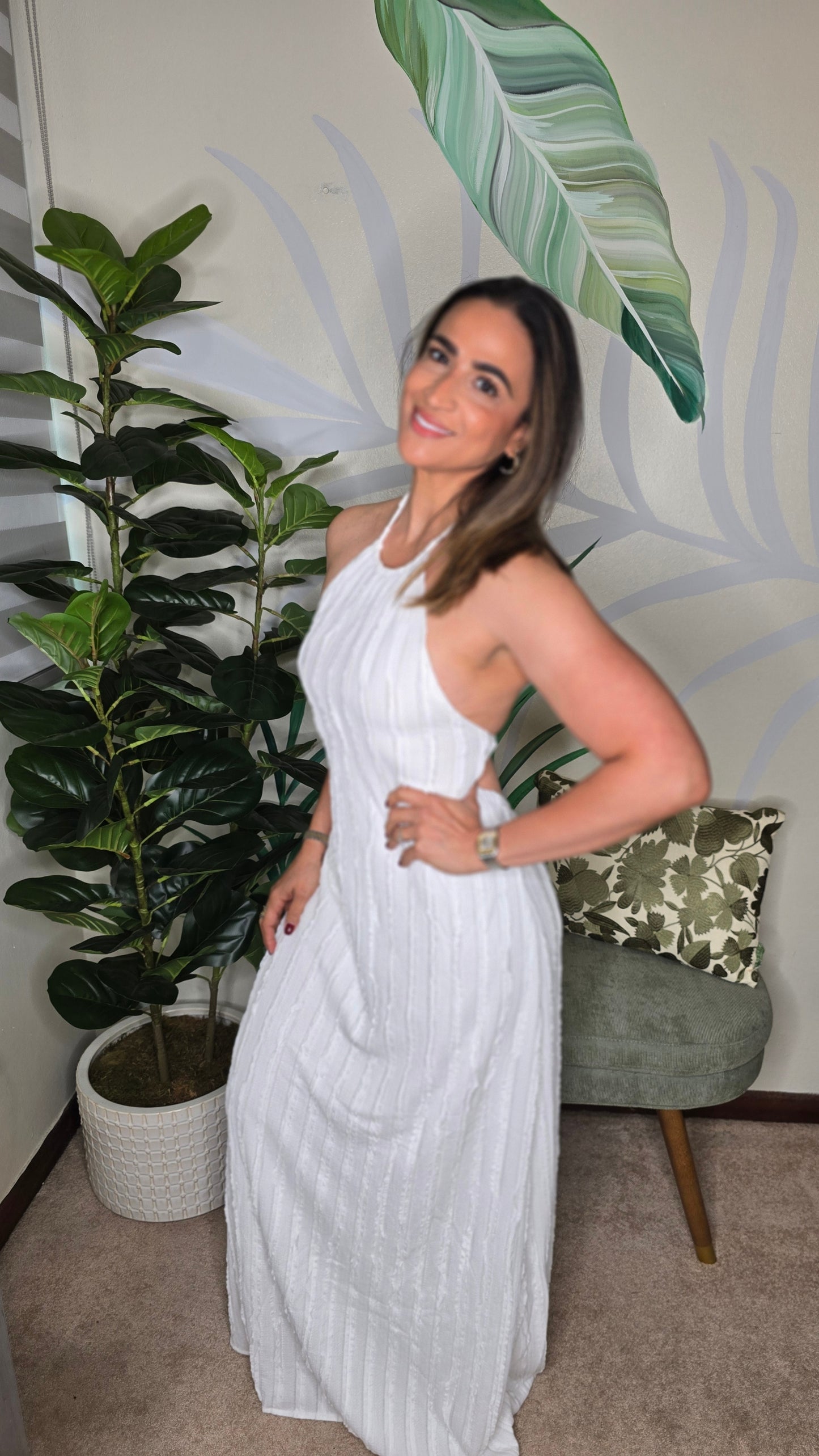 ONA Vestido Maxi Halter Blanco Texturizado | Resort Elegance | White Cotton Shop