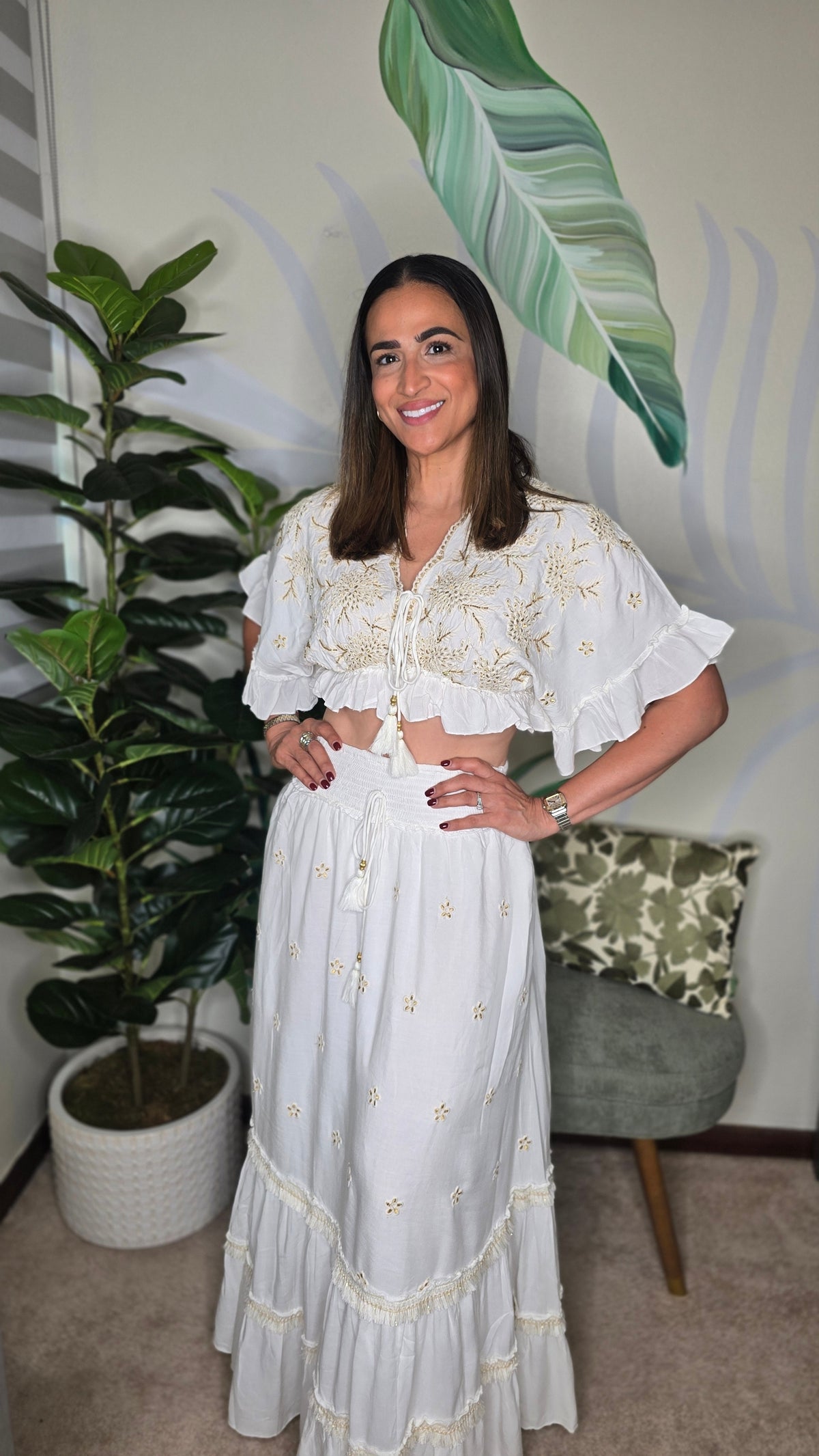 Zury Ivory Boho Set        Set de Dos Piezas con Falda Maxi y Crop Top| White Cotton Shop