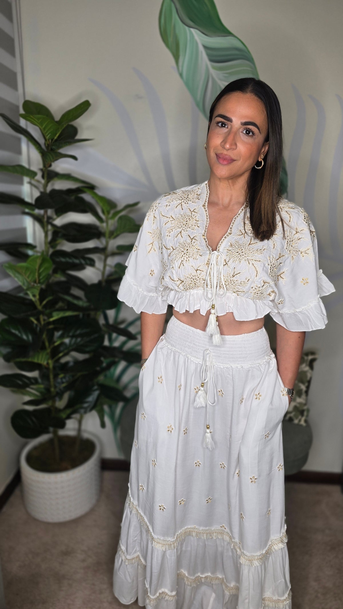 Zury Ivory Boho Set        Set de Dos Piezas con Falda Maxi y Crop Top| White Cotton Shop