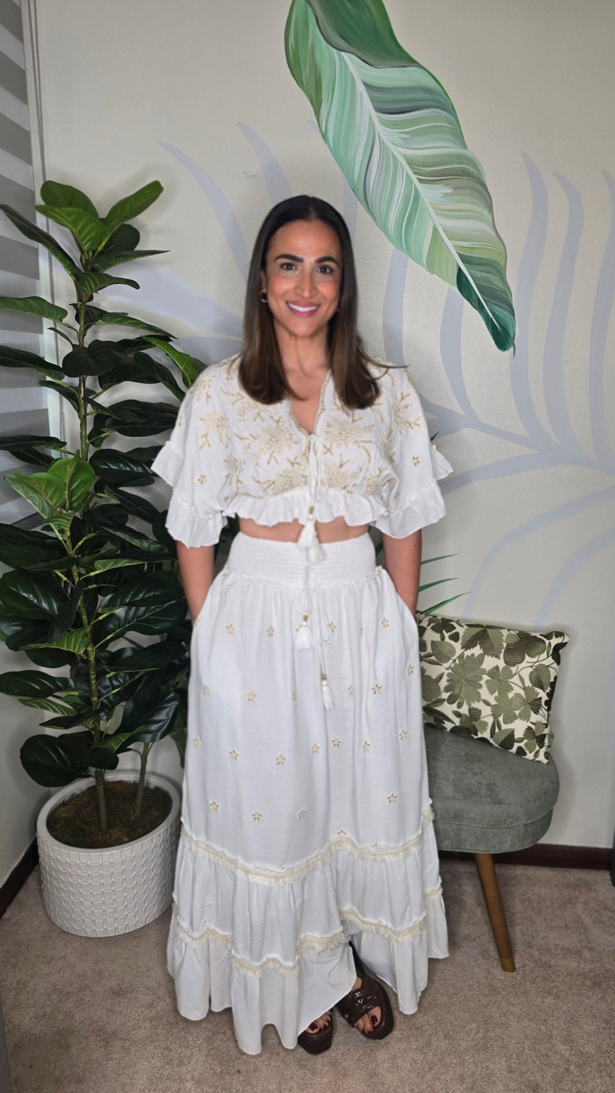 Zury Ivory Boho Set        Set de Dos Piezas con Falda Maxi y Crop Top| White Cotton Shop