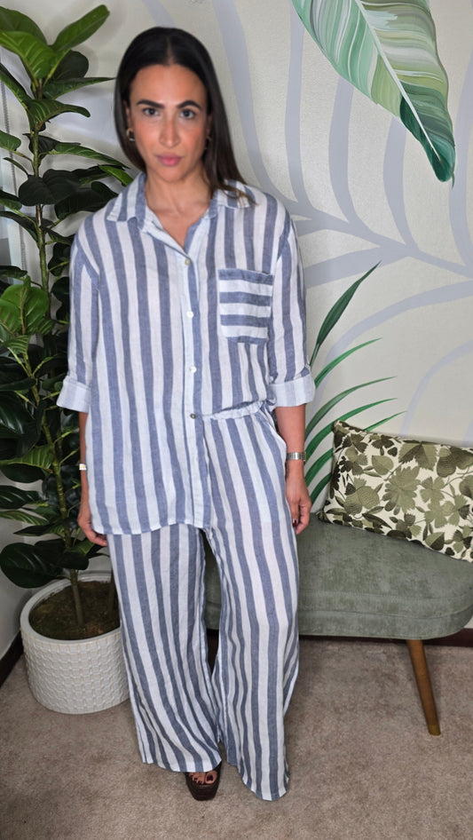 Made in Italy 100% Linen Striped Two-Piece Set