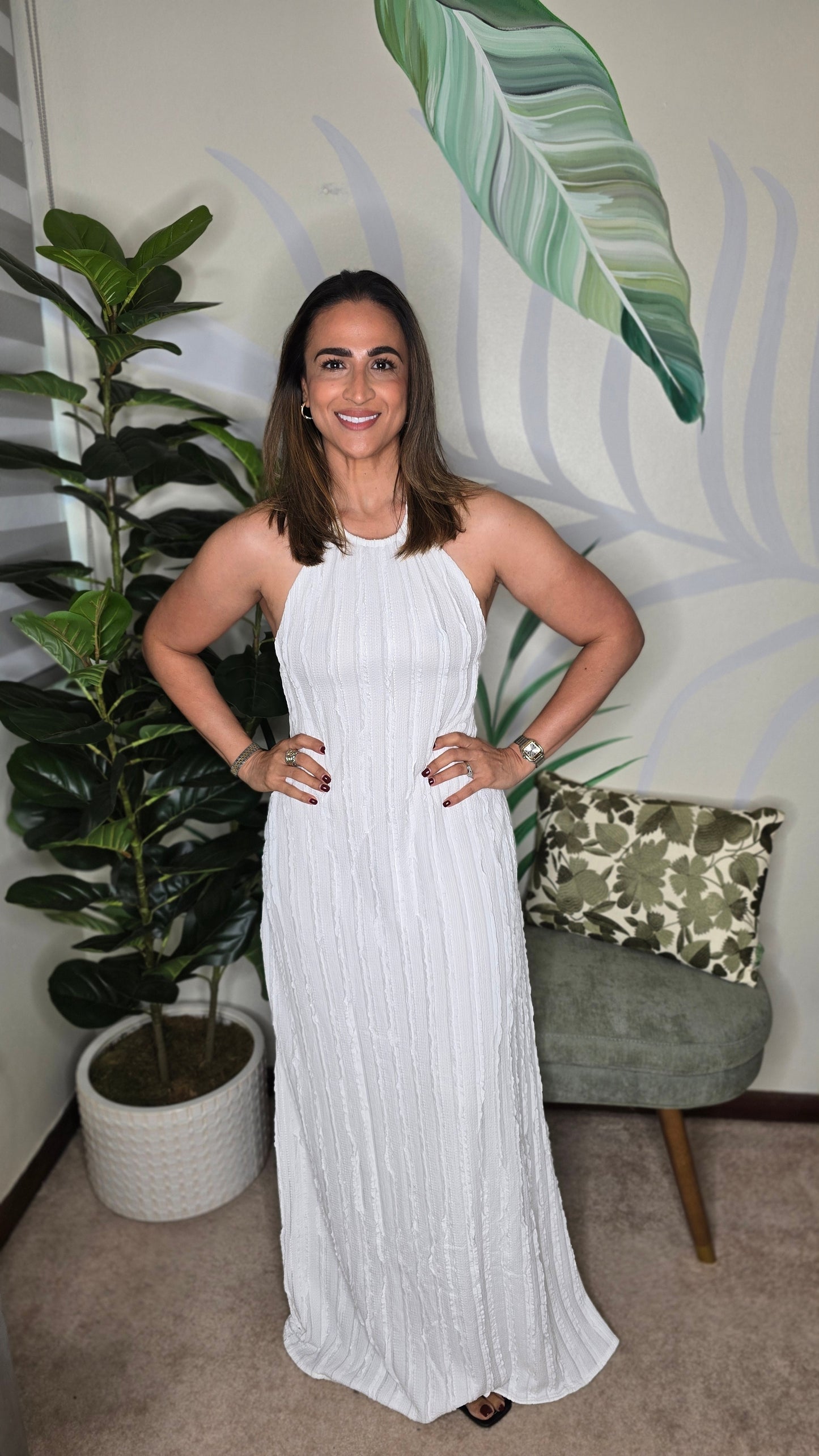 ONA Vestido Maxi Halter Blanco Texturizado | Resort Elegance | White Cotton Shop
